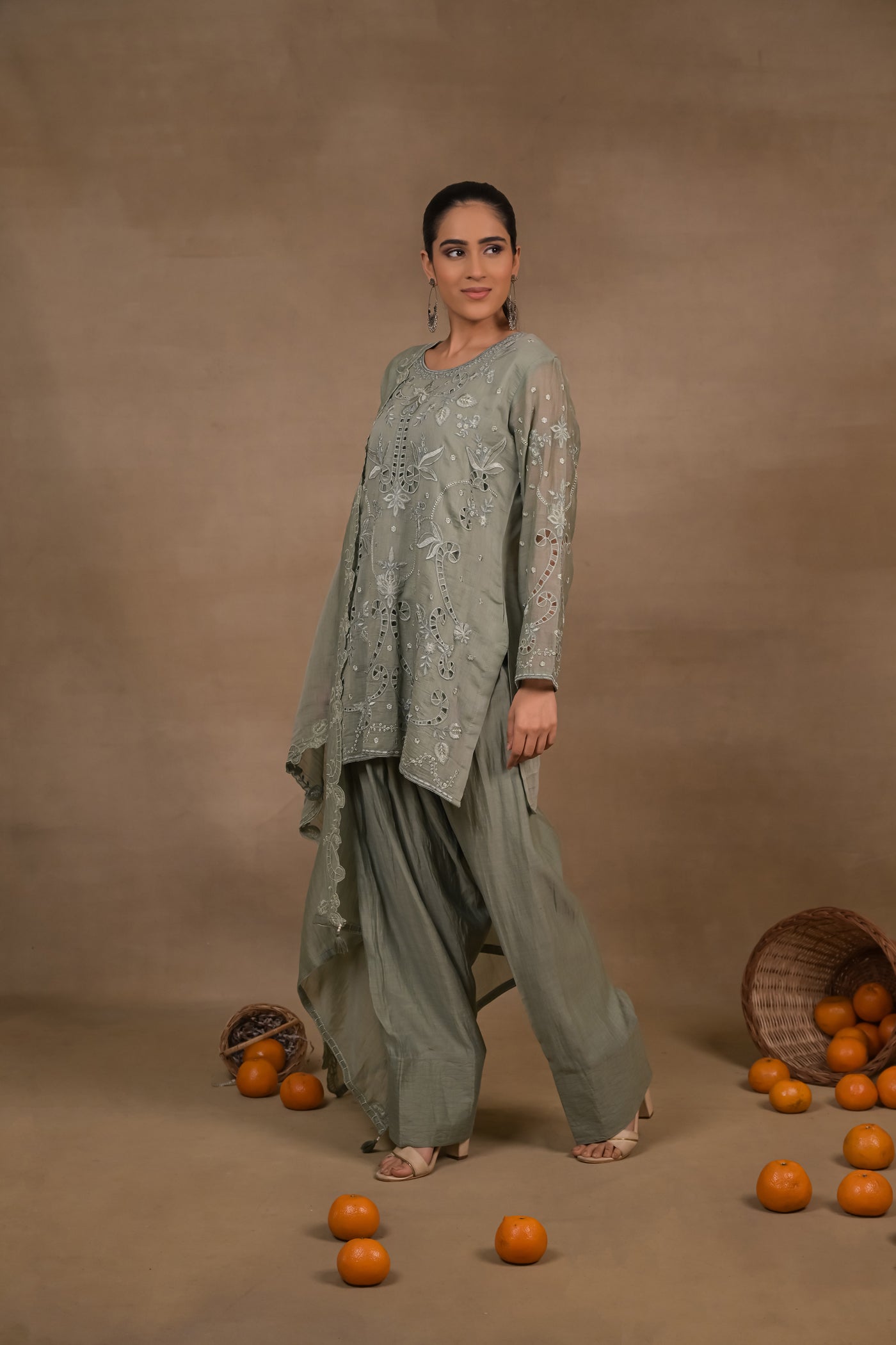 Sage Green Embroidered Mul Kurta Set