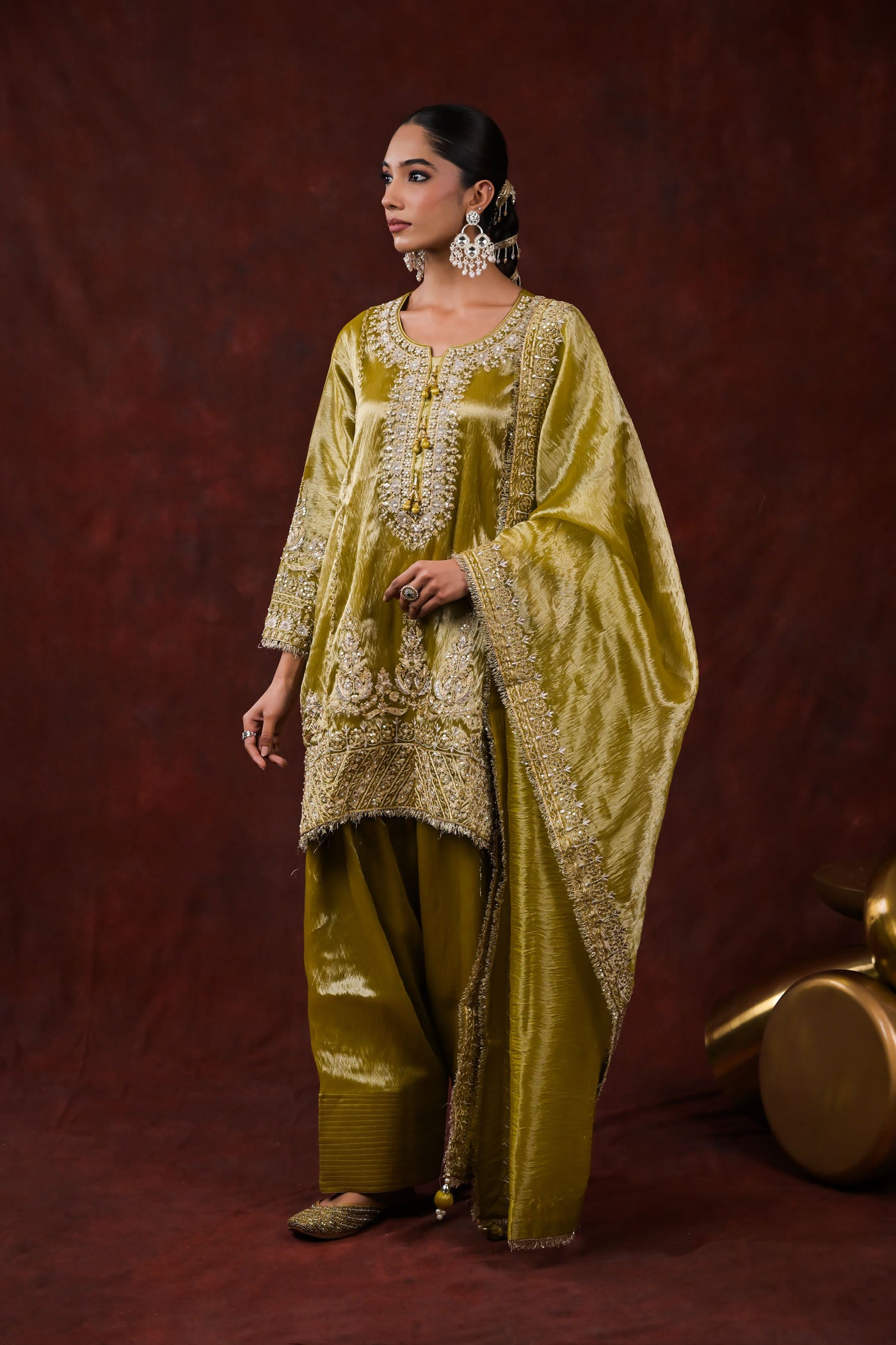 Zehra Olive Embroidered Kurta Set