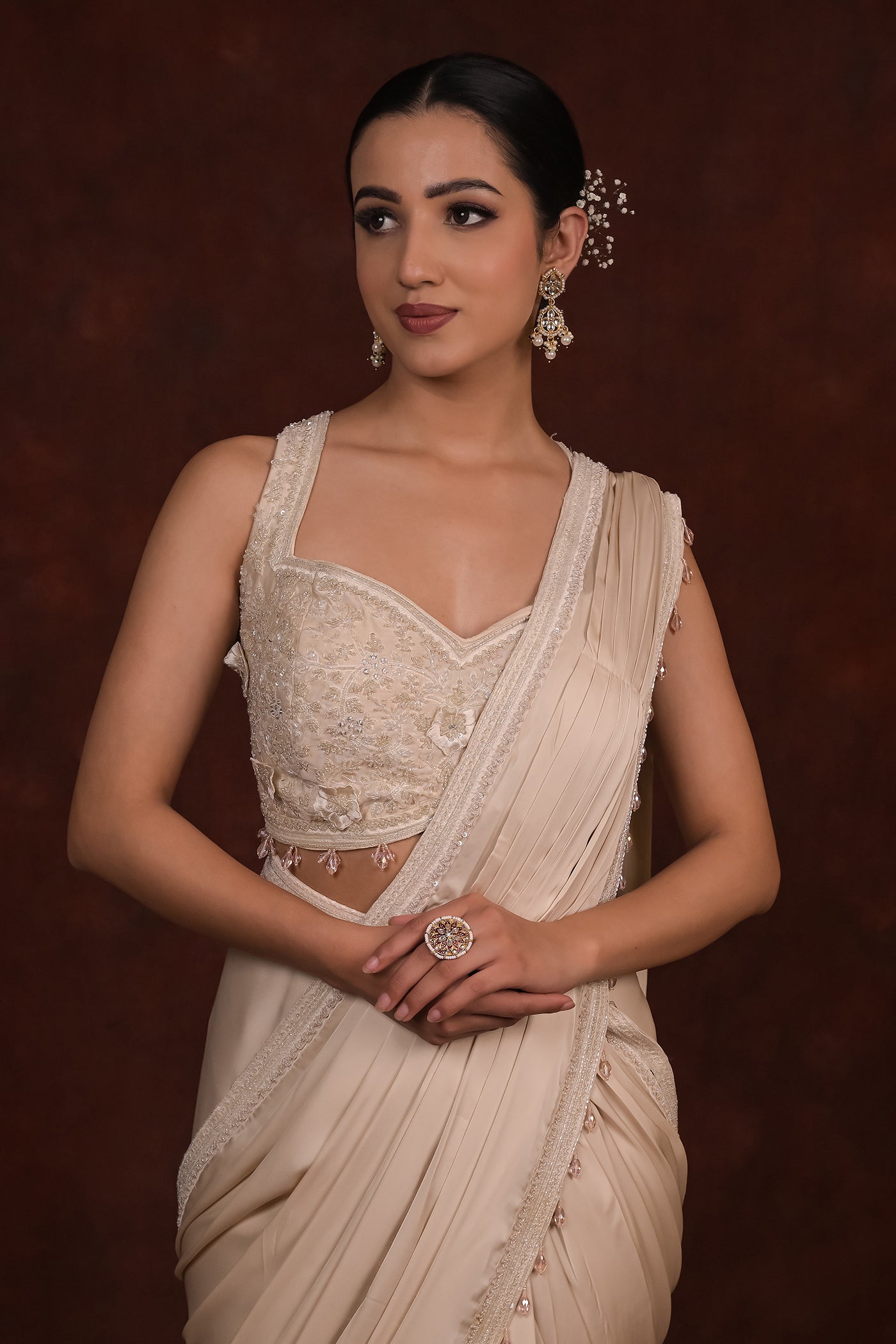Ivory Grace Pre-Draped Saree Set