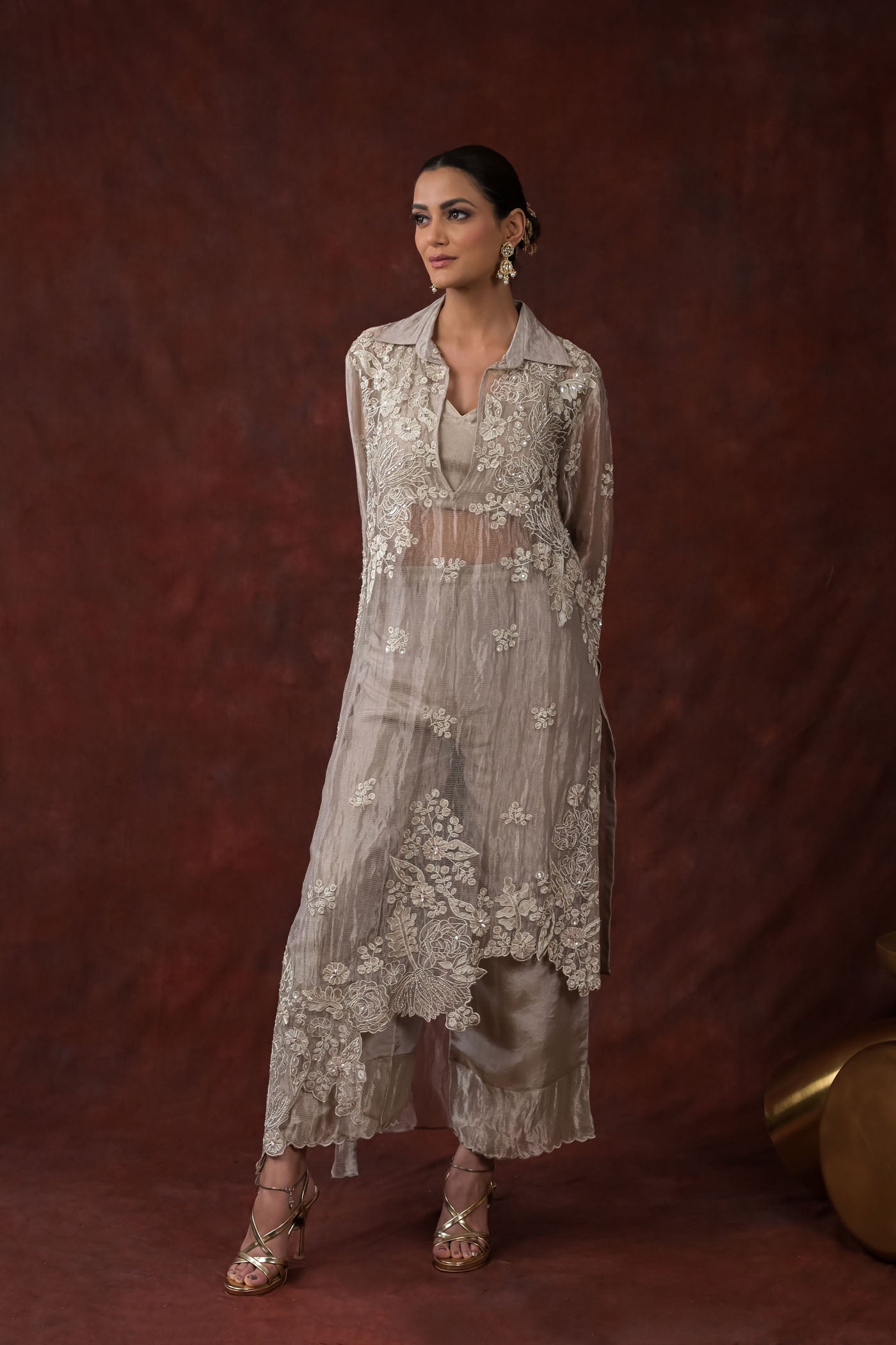 Ethereal Bloom silver Co-Ord Set