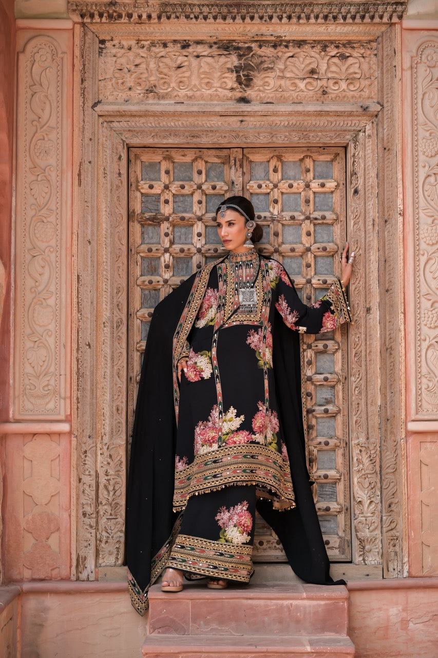 Zaria Floral Embroidered Kurta Pant Set with Dupatta