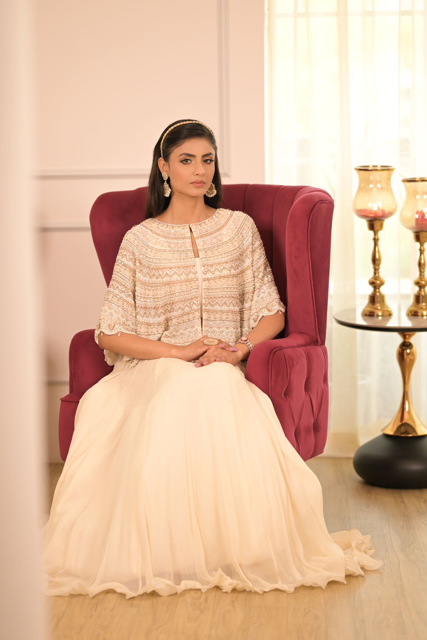 Ivory Cape With Flowing Skirt Set