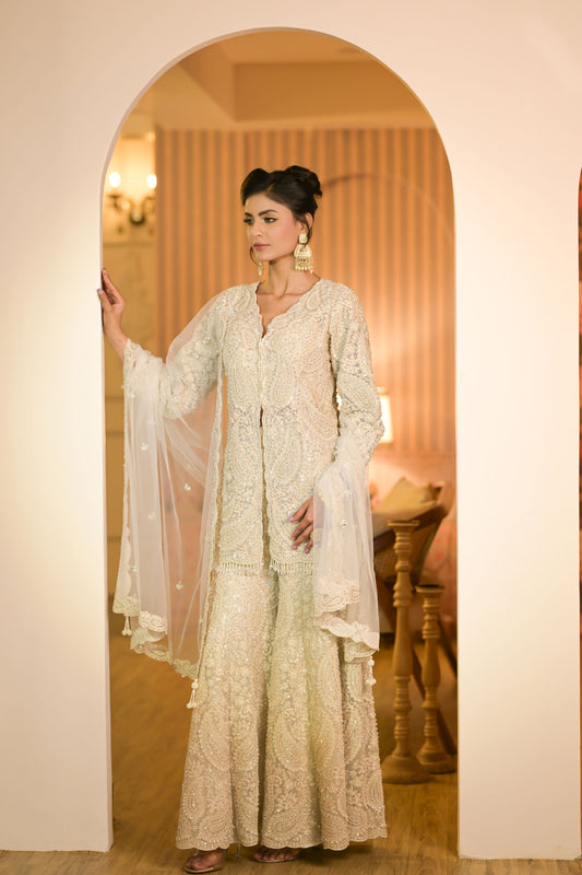 Ivory Embroidered Sharara Set