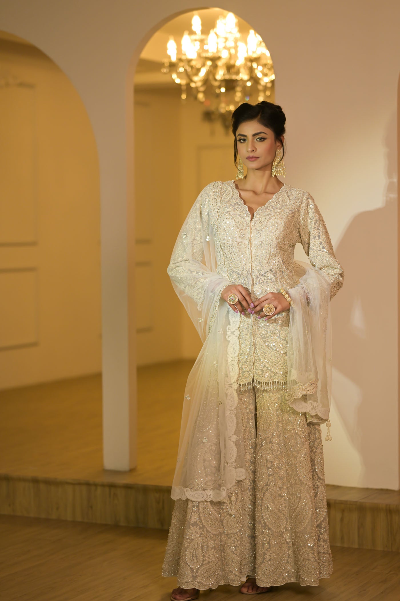 Ivory Embroidered Sharara Set