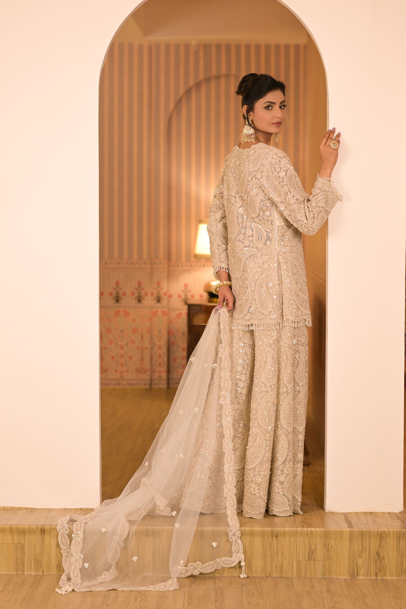 Ivory Embroidered Sharara Set