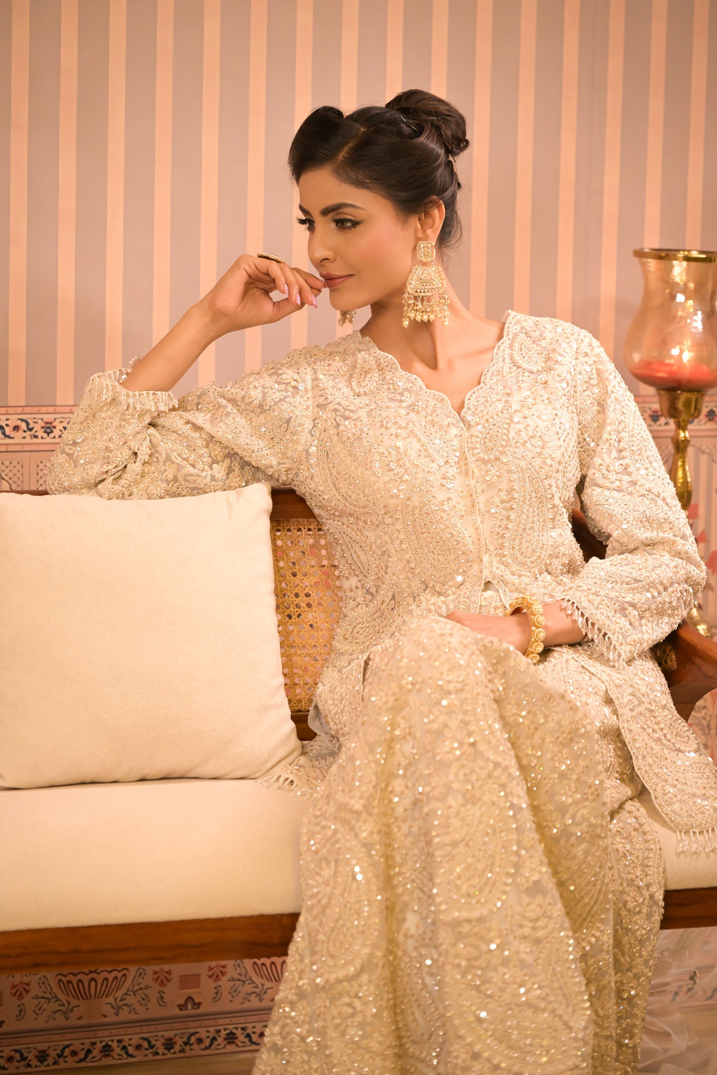 Ivory Embroidered Sharara Set