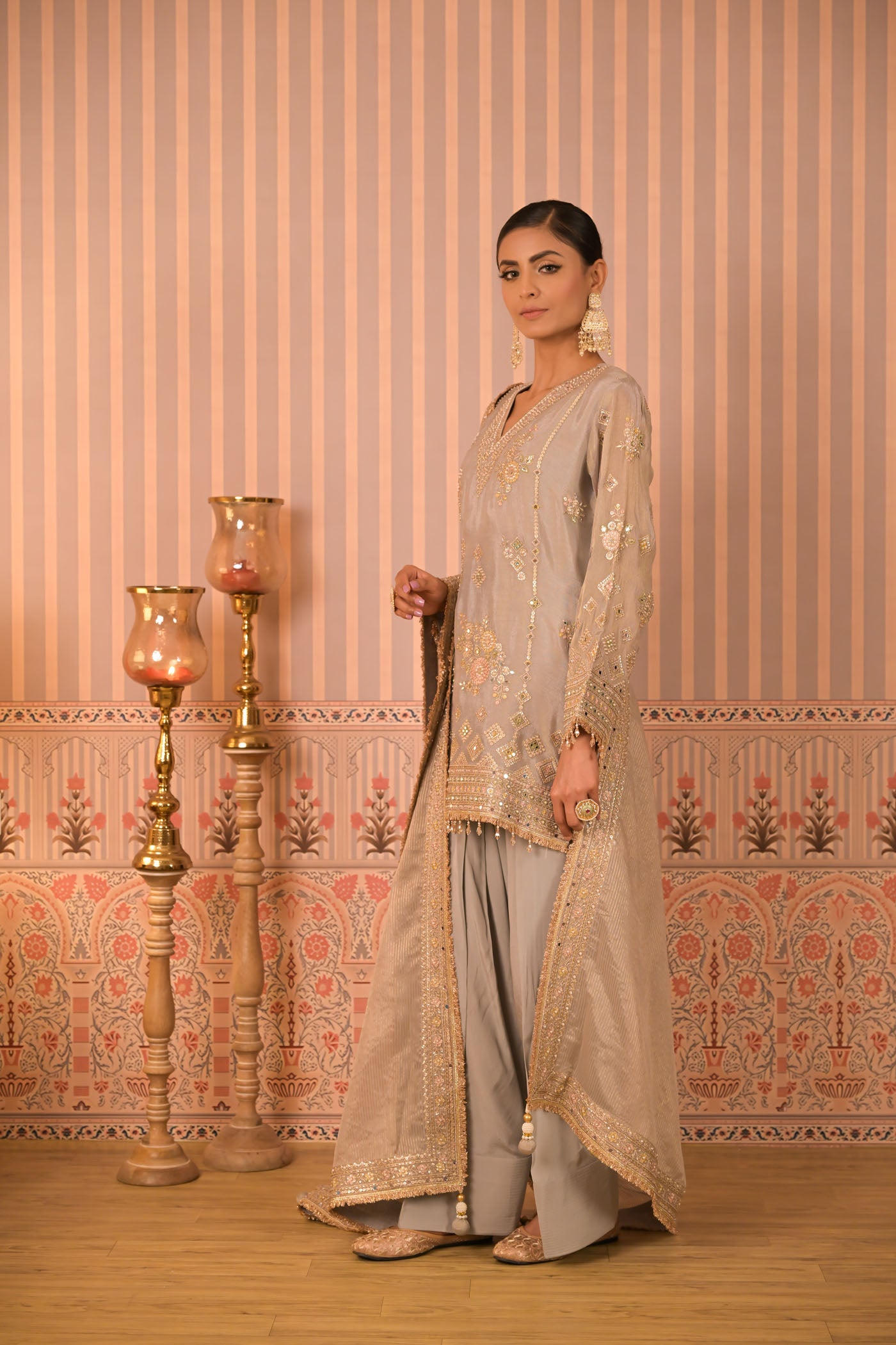 Ice Grey Hand-Embroidered Kurta Set