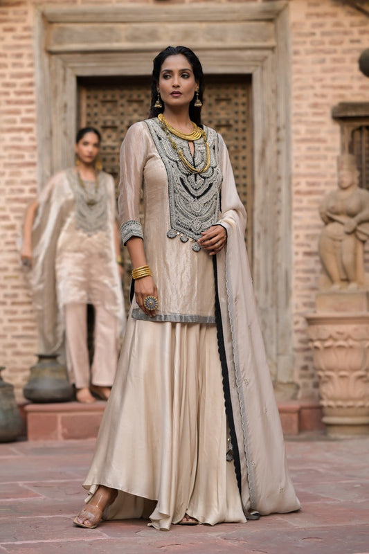 Antique Ivory Sharara Set