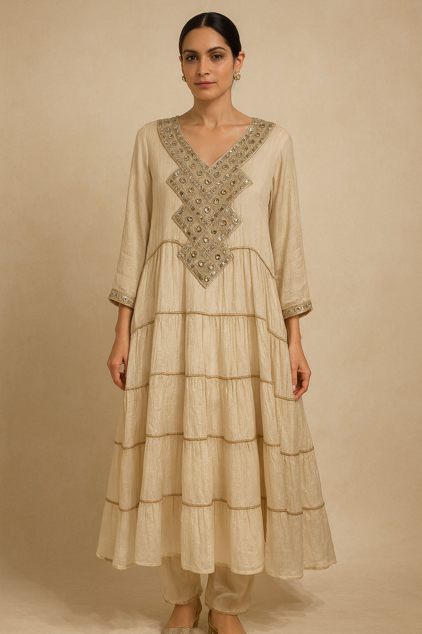 Ivory Tiered Kurta Set