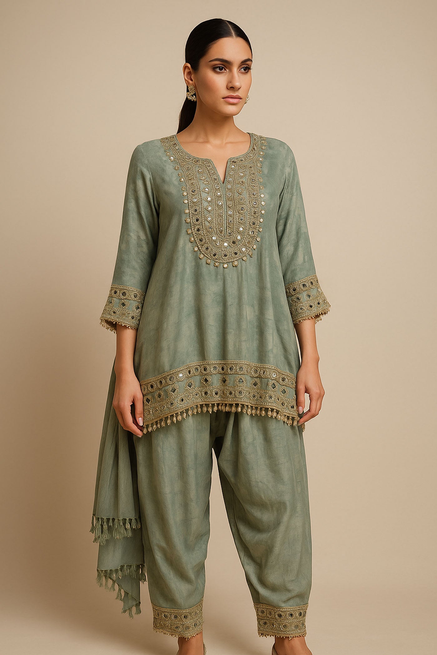 Seafoam Mirror Work Kurta Set