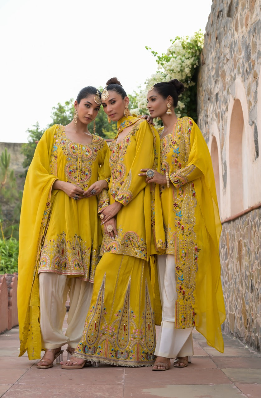 Mustard Peplum Kurta Set