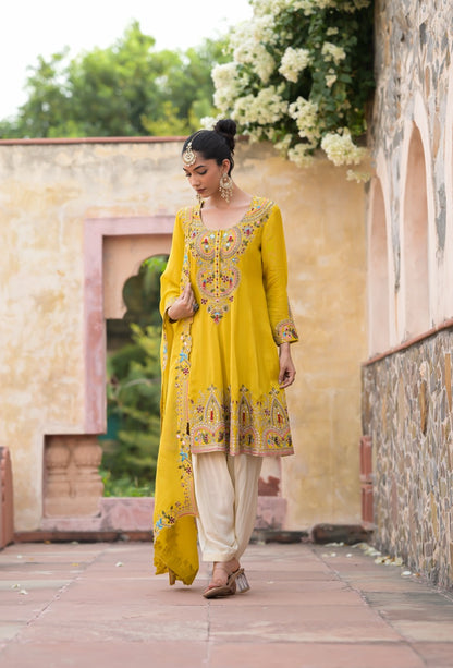Mustard Peplum Kurta Set