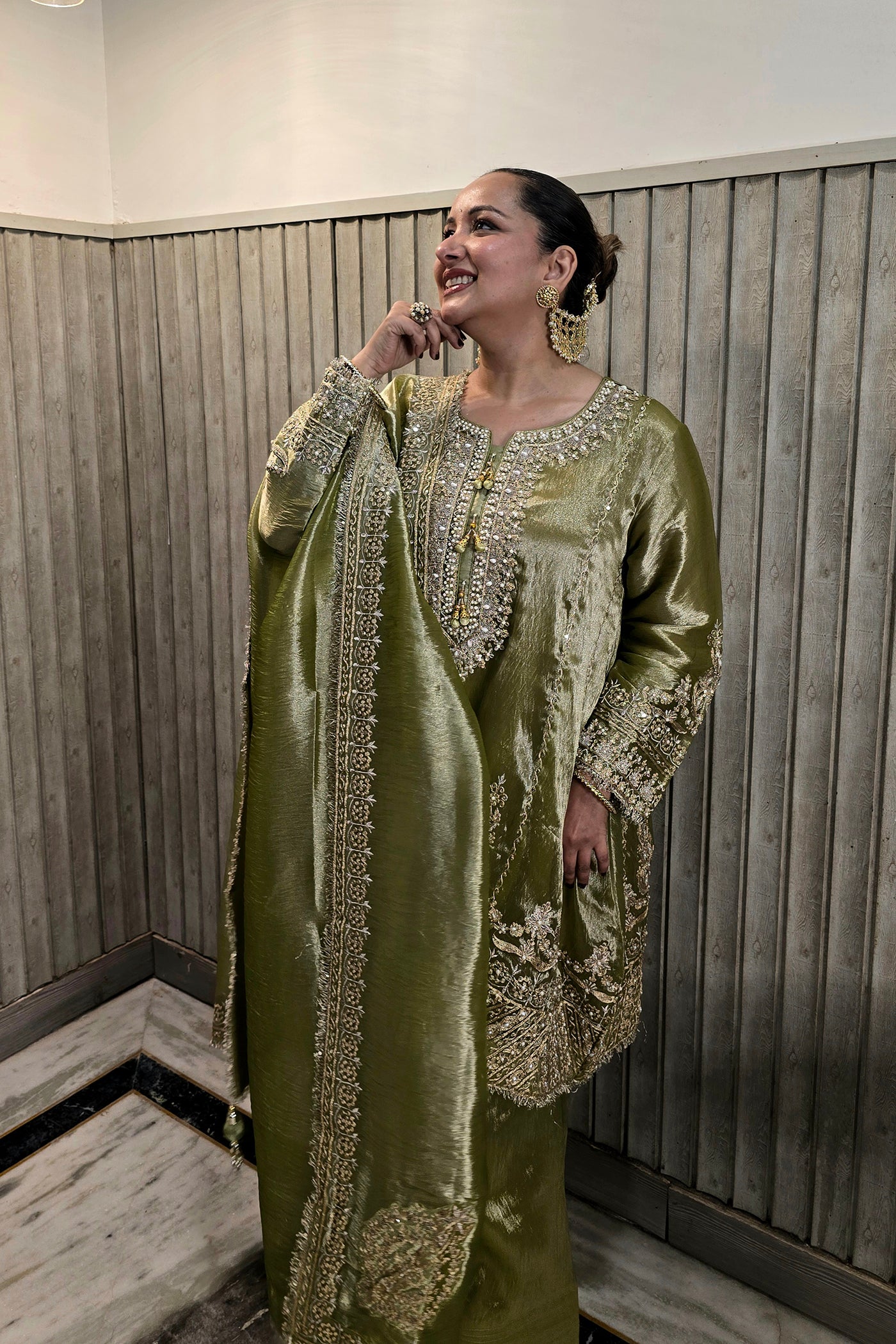 Ruby Bhatiya In Zehra Olive Embroidered Kurta Set