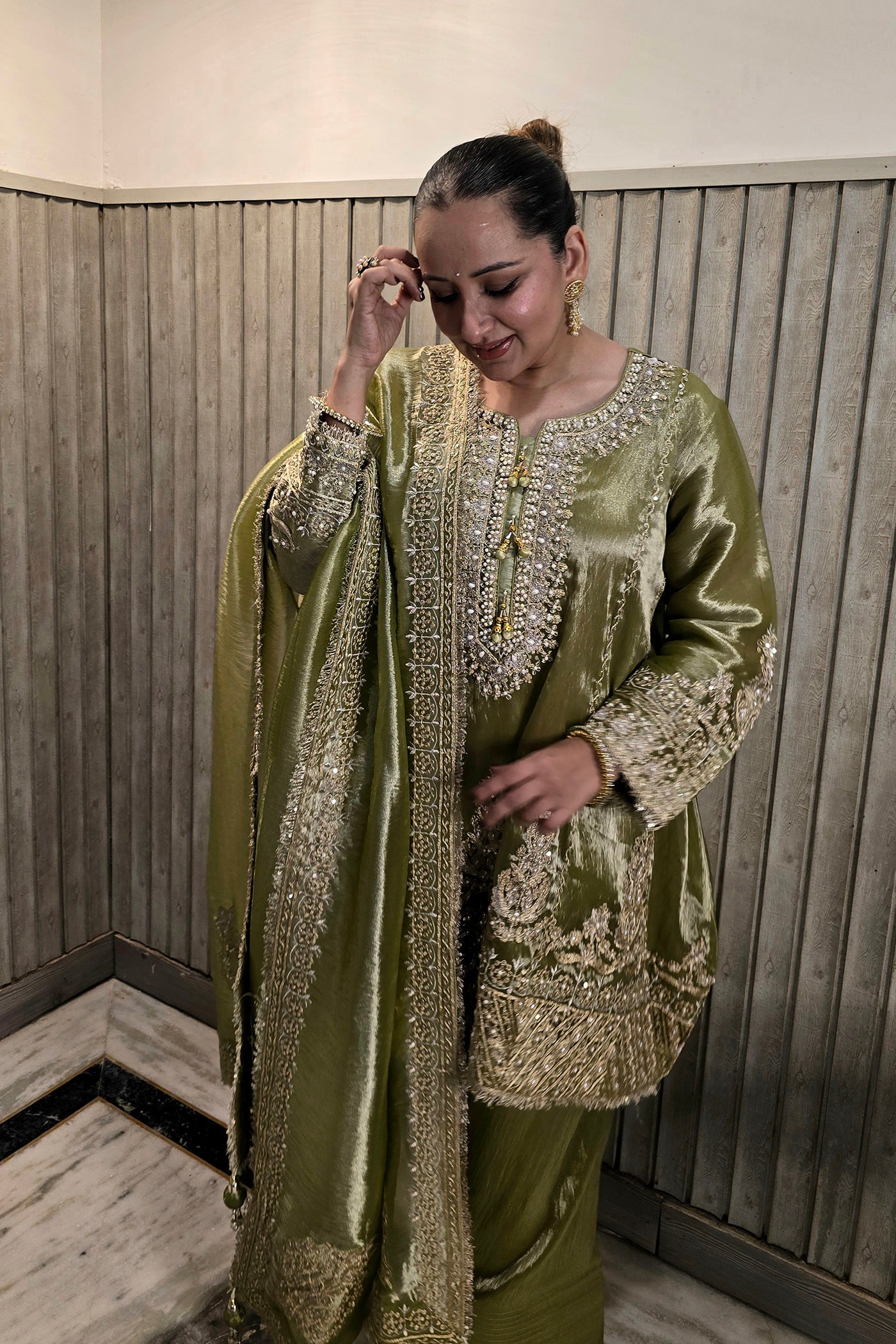 Ruby Bhatiya In Zehra Olive Embroidered Kurta Set