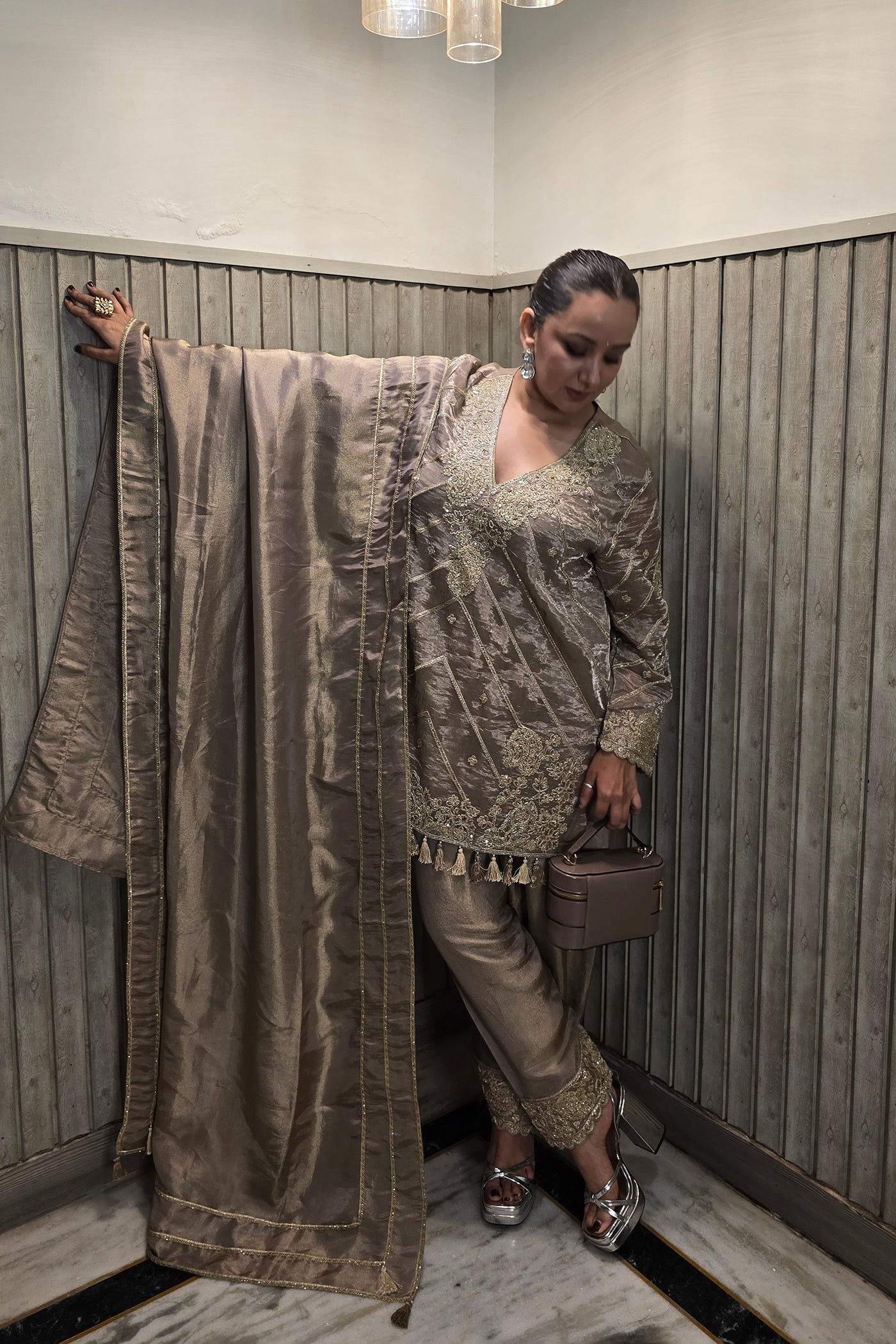 Ruby Bhatiya In Noor Ash Grey Embroidered Kurta Set