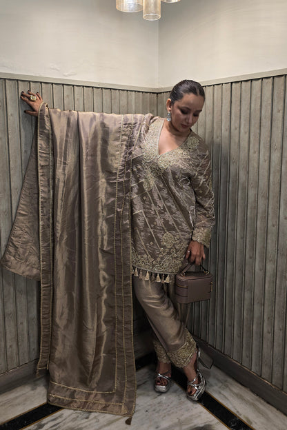 Ruby Bhatiya In Noor Ash Grey Embroidered Kurta Set