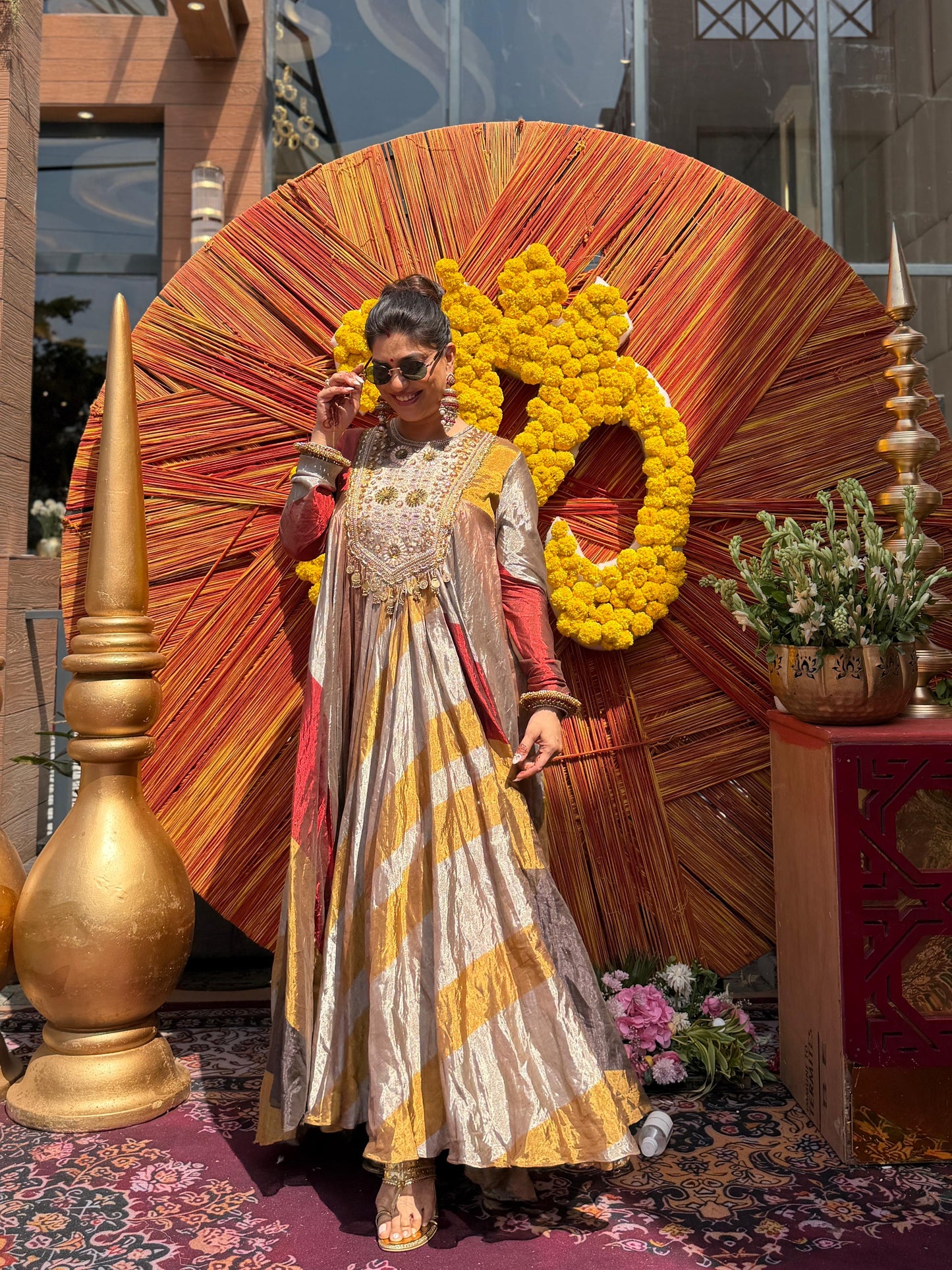 Gold & Wine Handcrafted Panelled Anarkali