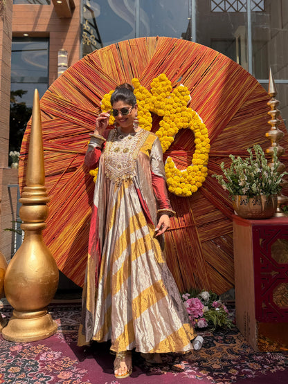Gold & Wine Handcrafted Panelled Anarkali