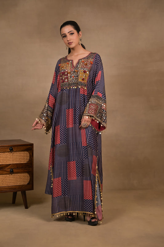 Midnight Patchwork Embellished Kaftan