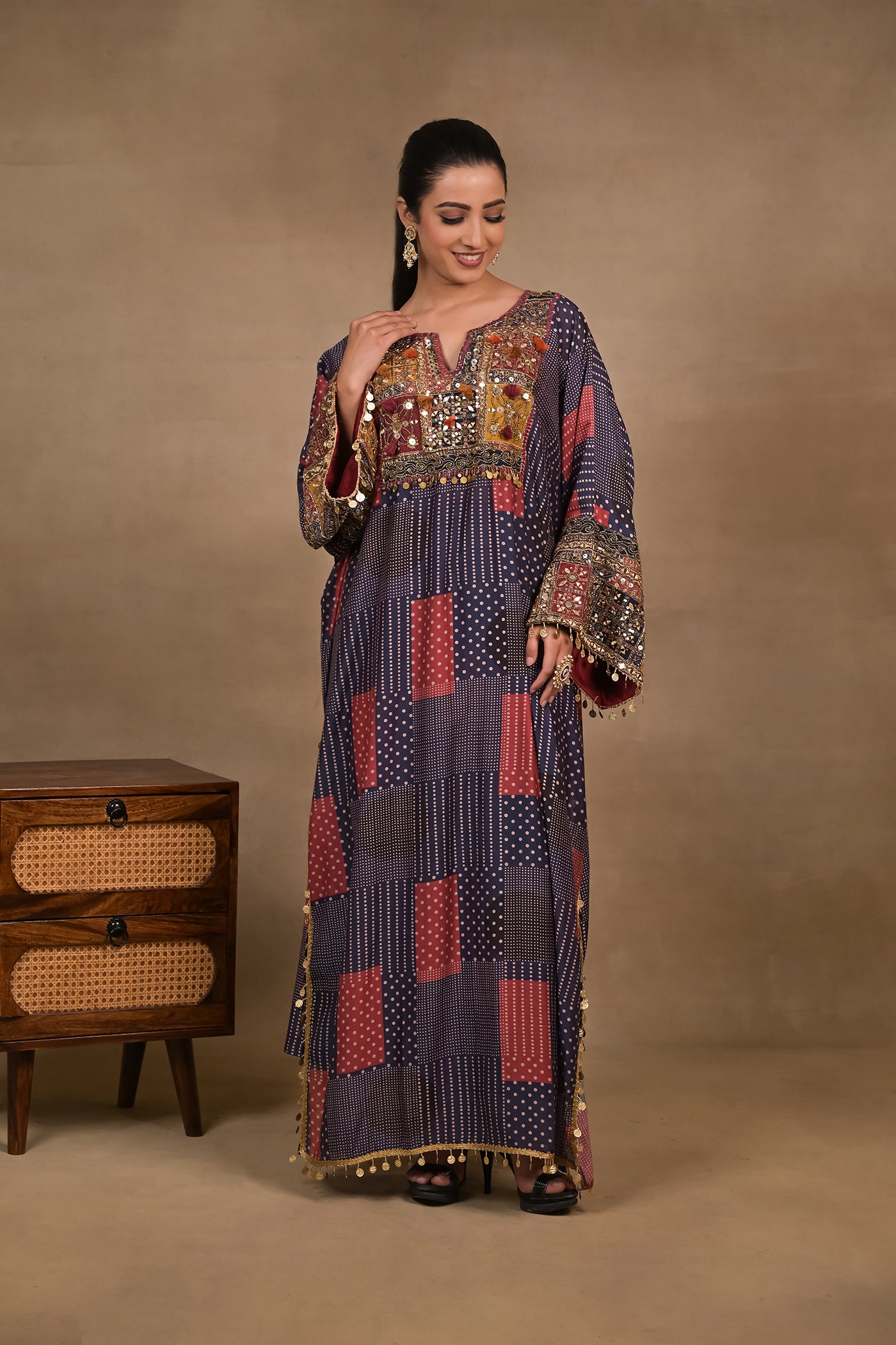 Midnight Patchwork Embellished Kaftan