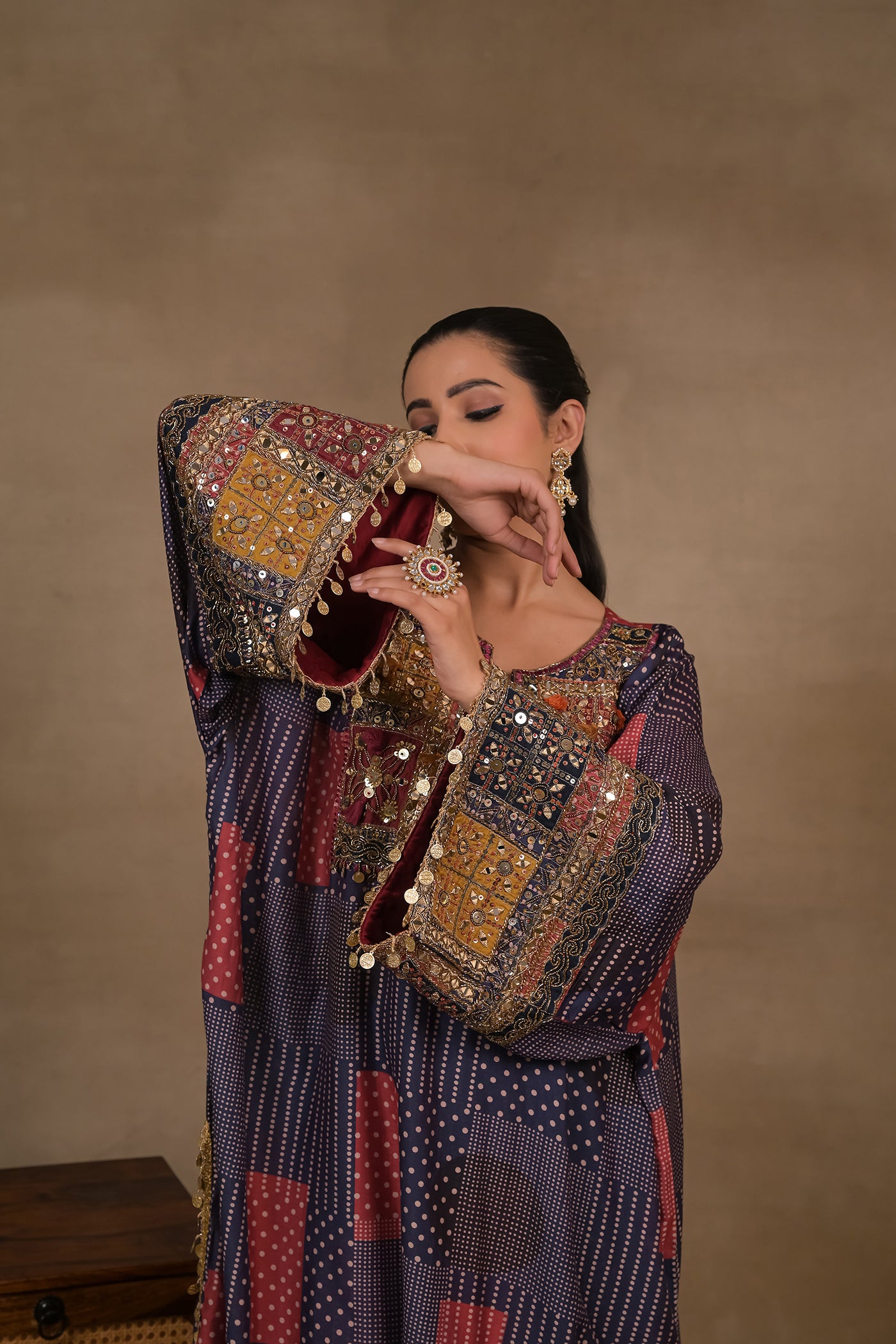 Midnight Patchwork Embellished Kaftan