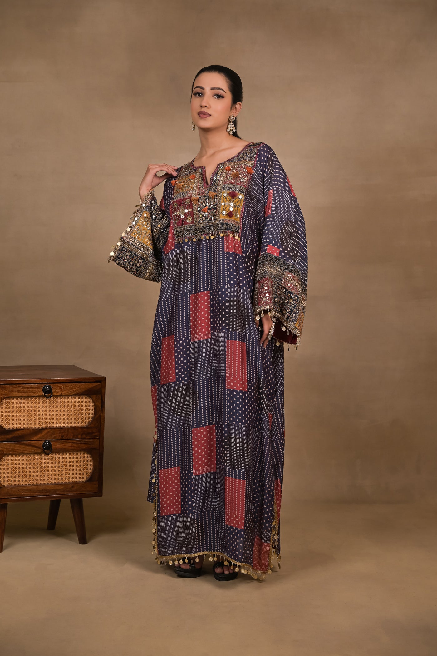 Midnight Patchwork Embellished Kaftan