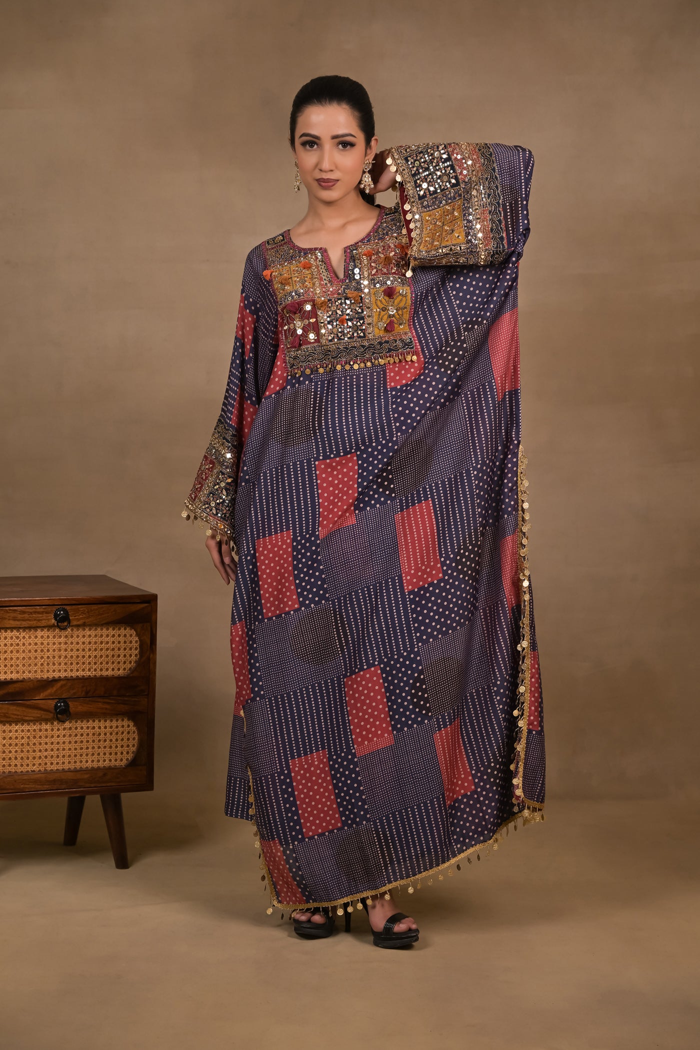 Midnight Patchwork Embellished Kaftan