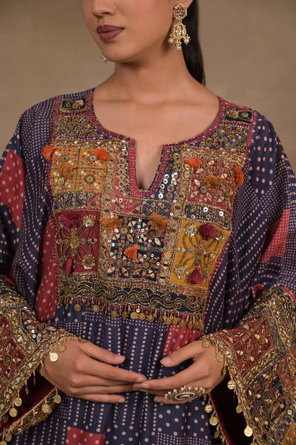 Midnight Patchwork Embellished Kaftan