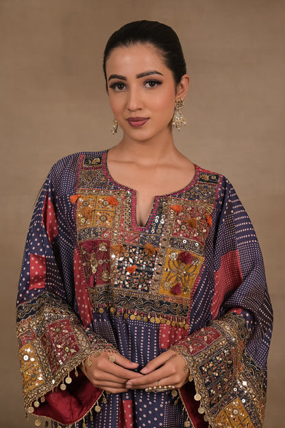 Midnight Patchwork Embellished Kaftan
