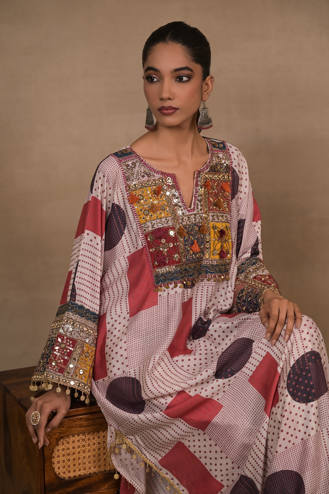 Ruby Patchwork Embellished Kaftan
