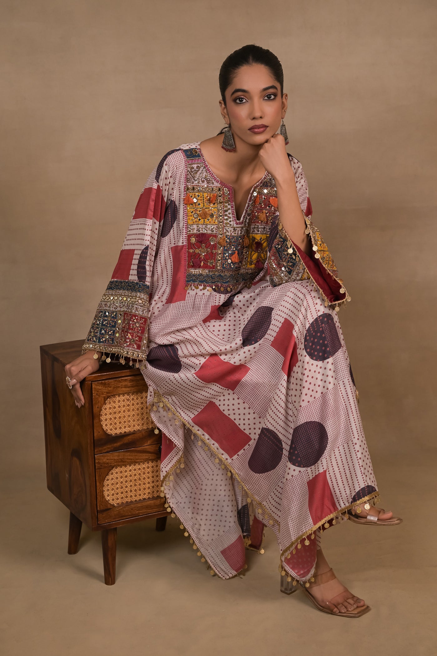 Ruby Patchwork Embellished Kaftan