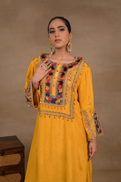 Mustard Tassel Charm Kurta Set