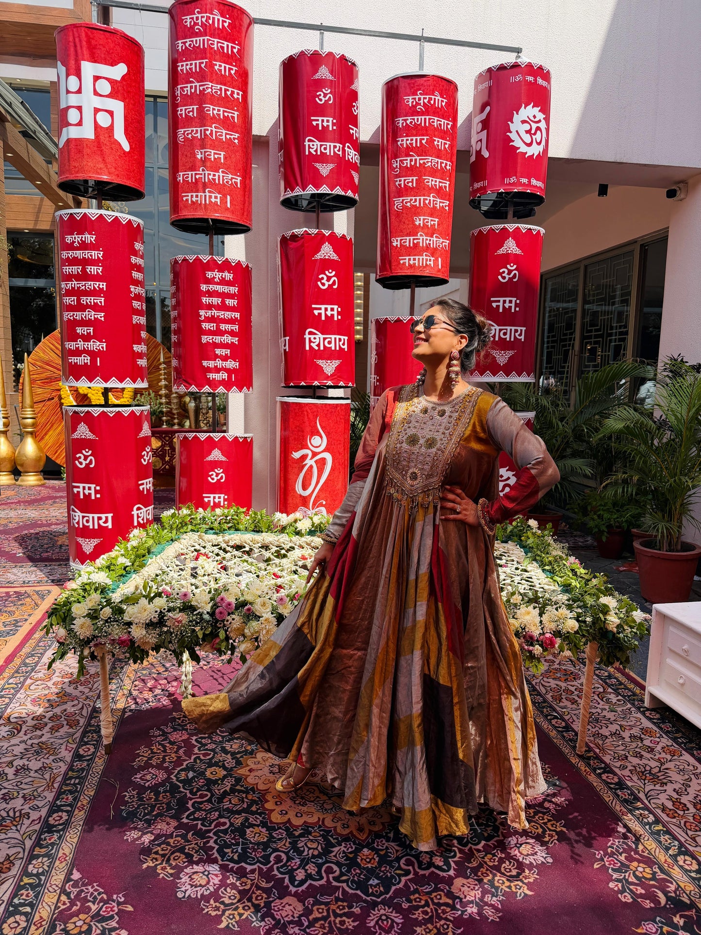 Gold & Wine Handcrafted Panelled Anarkali