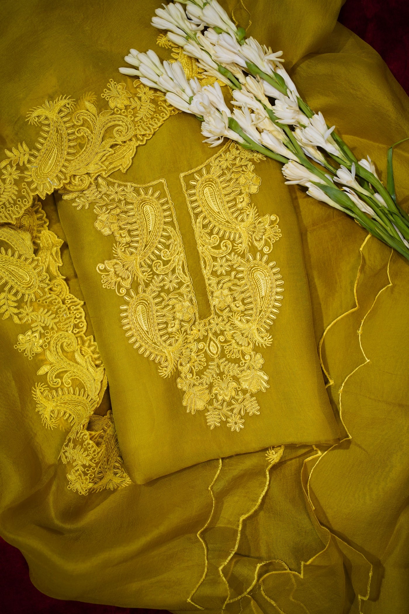 Mustard Yellow Pure Banaras Organza Suit Set