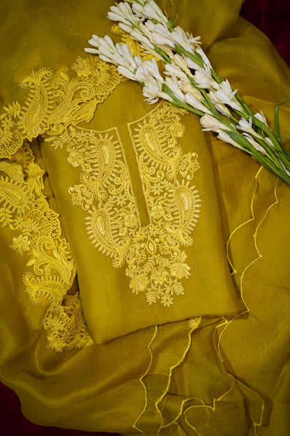 Mustard Yellow Pure Banaras Organza Suit Set