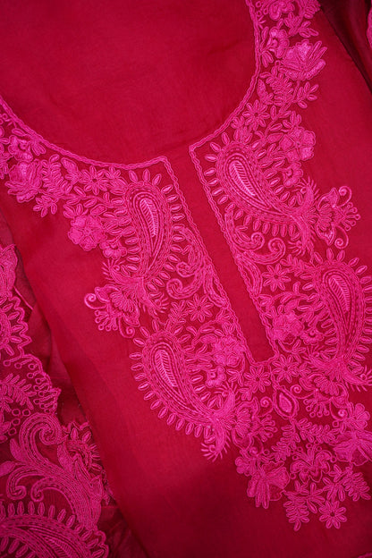 Rani Pink Pure Banaras Organza Suit Set