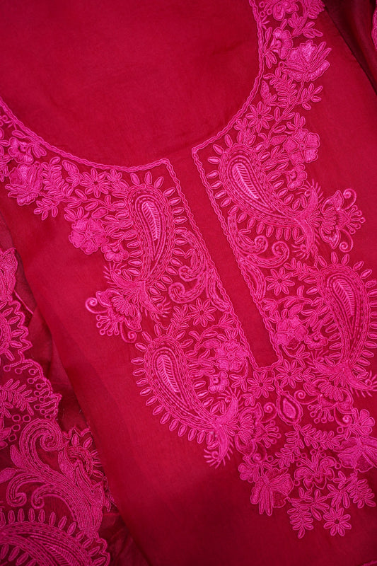 Rani Pink Pure Banaras Organza Suit Set