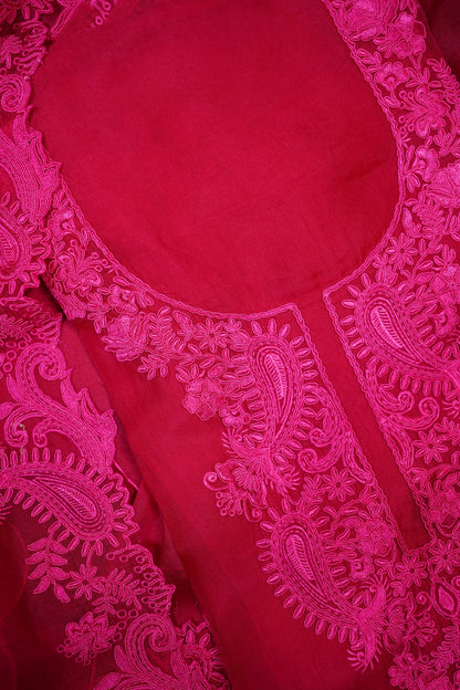 Rani Pink Pure Banaras Organza Suit Set
