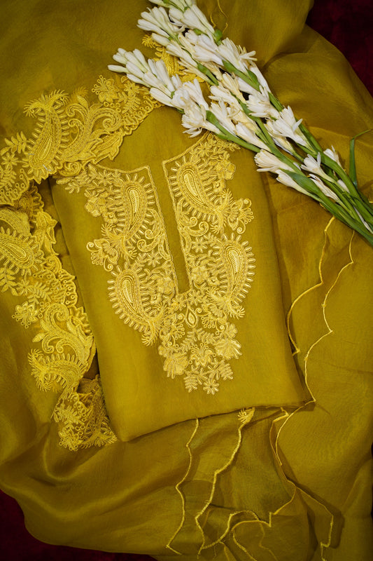 Mustard Yellow Pure Banaras Organza Suit Set
