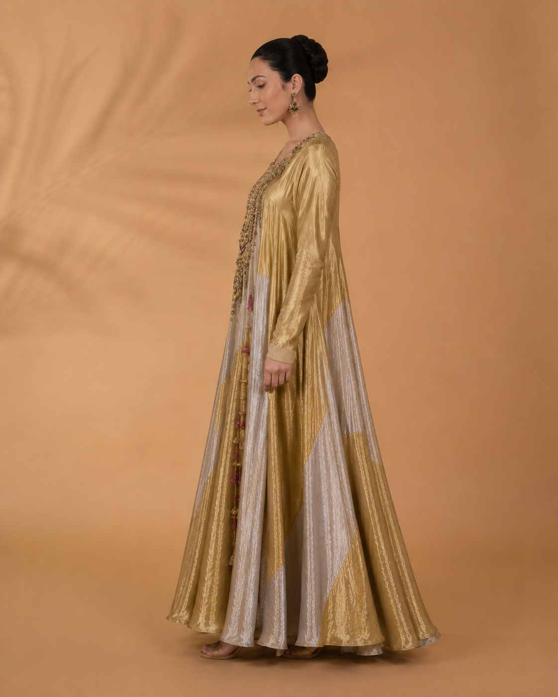 Gold Handcrafted Panelled Anarkali