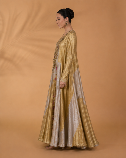 Gold Handcrafted Panelled Anarkali