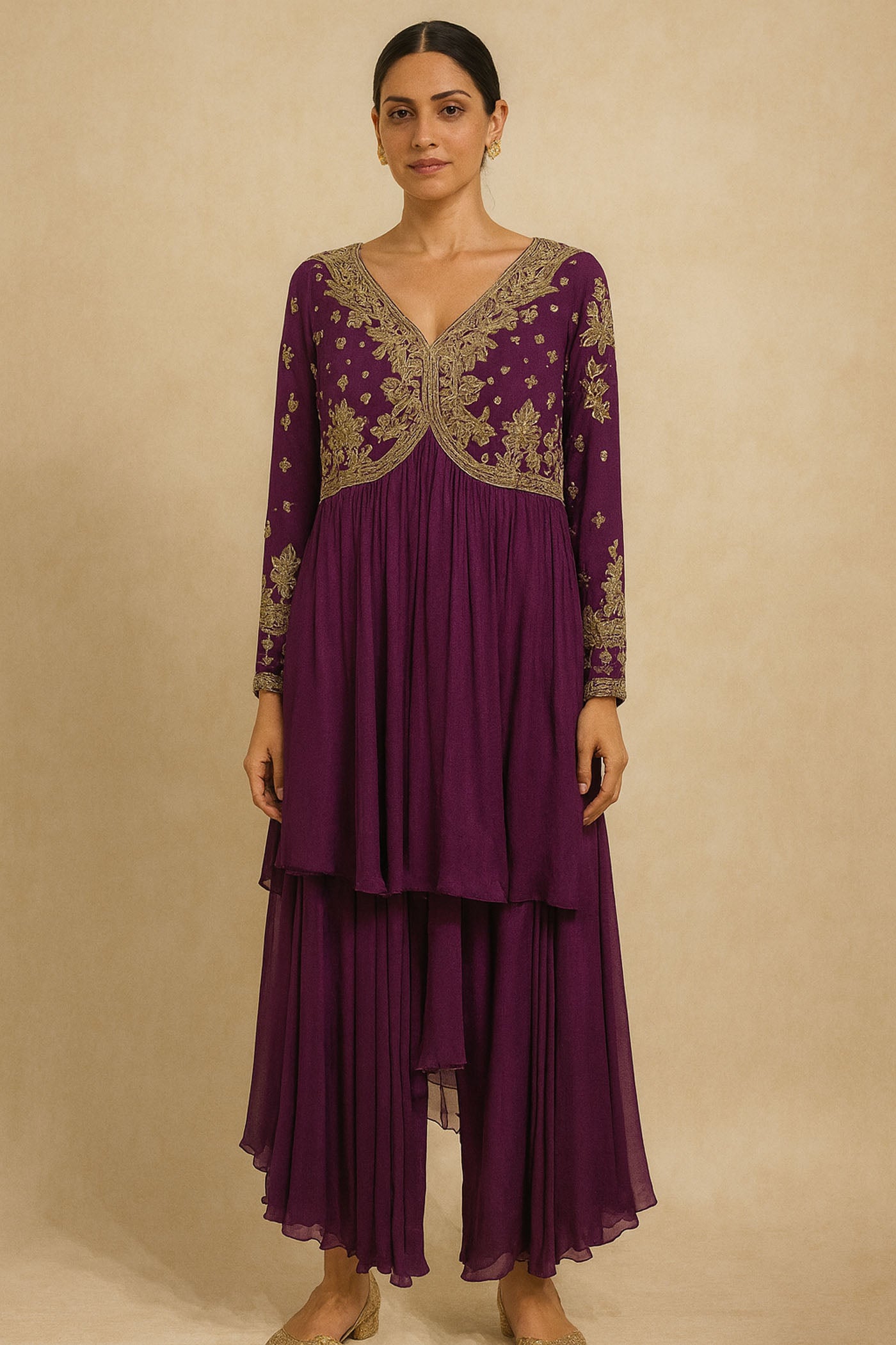 Royal Purple Embroidered Kurta Set