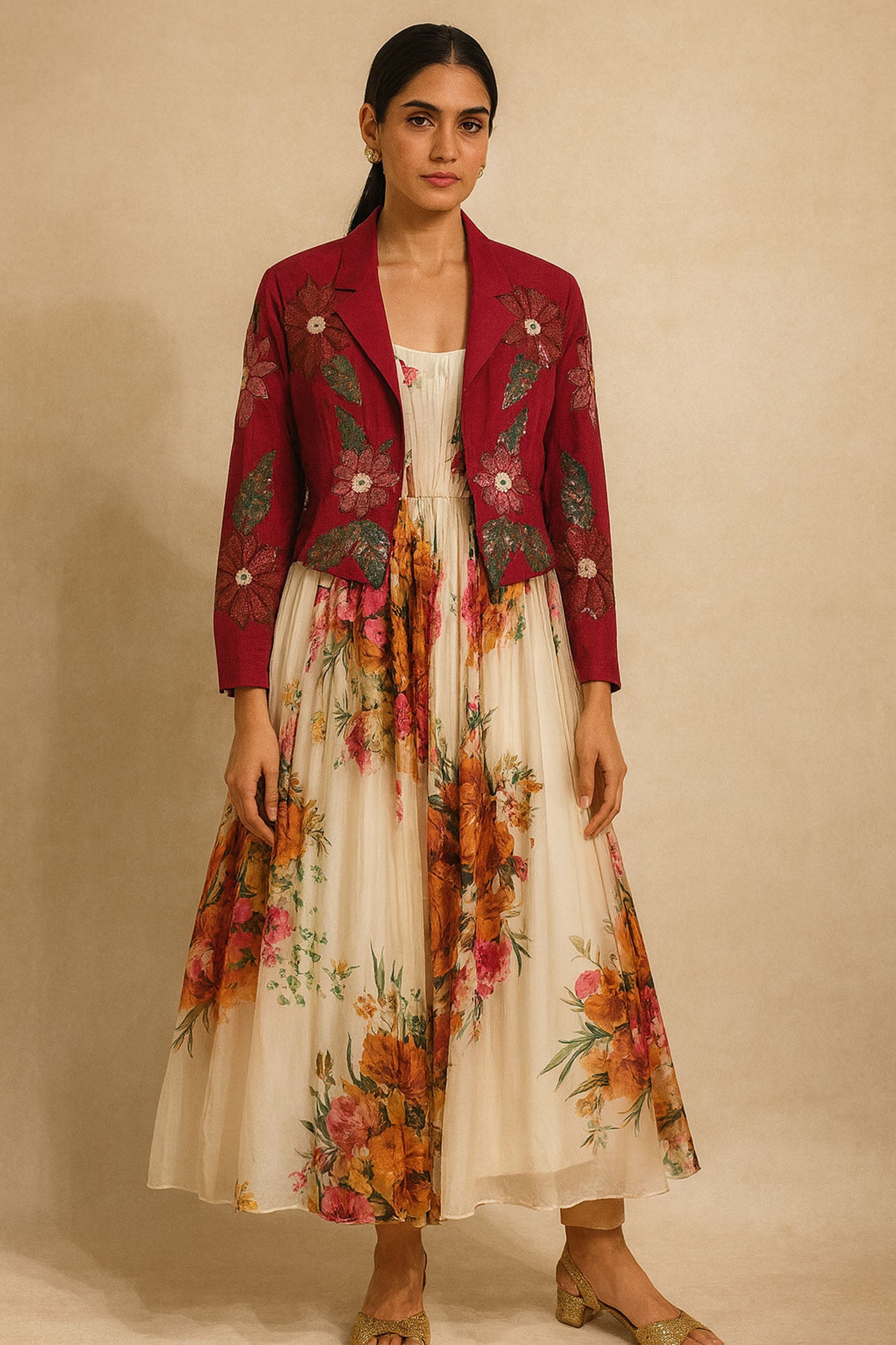 Floral Bliss Skirt with Embroidered Blazer