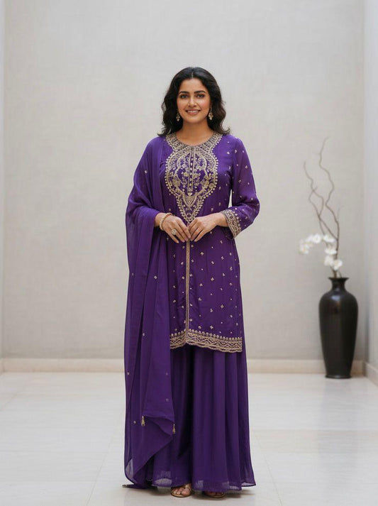 Royal Purple Embroidered Kurta Set