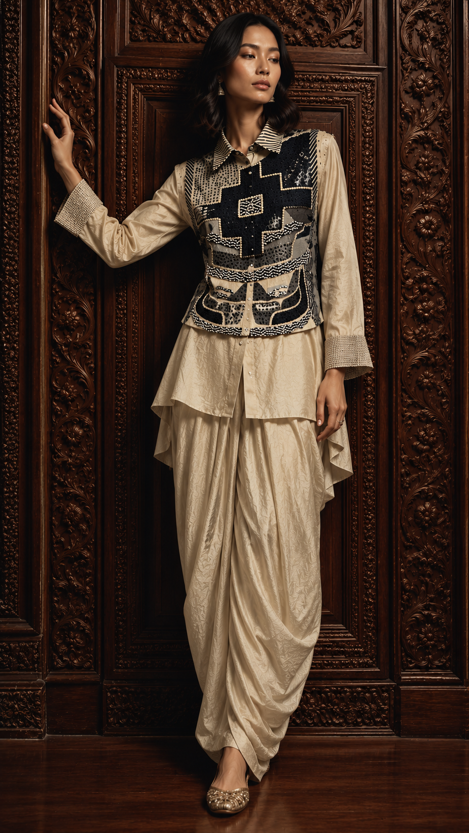 Ivory Shazadi Top with Dhoti Pants