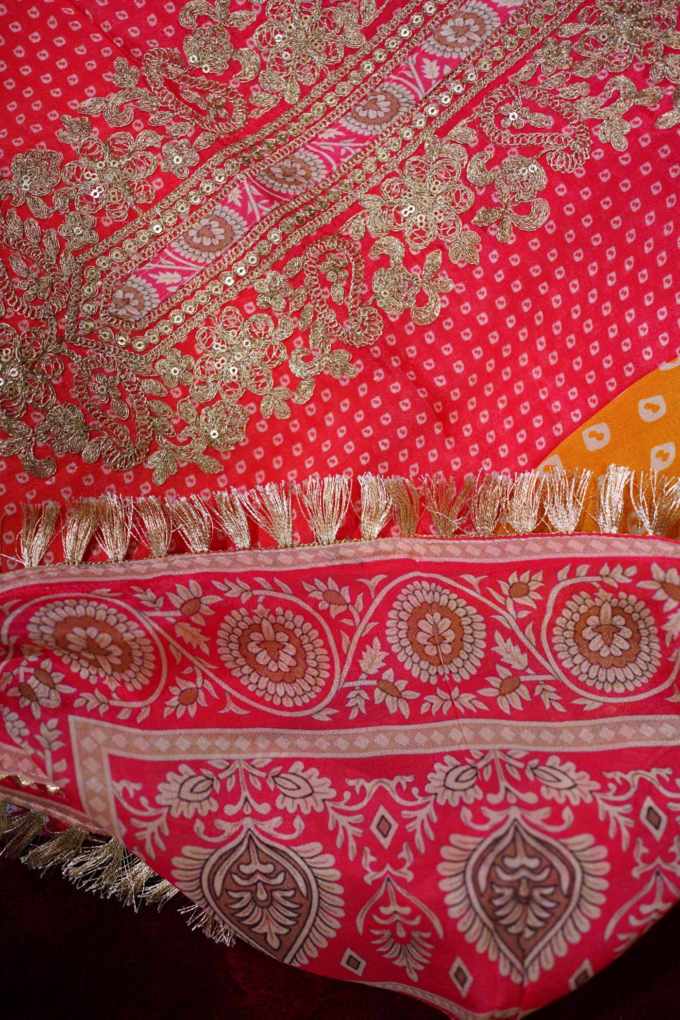 Peach & Yellow Bandhani Chinon Suit Set