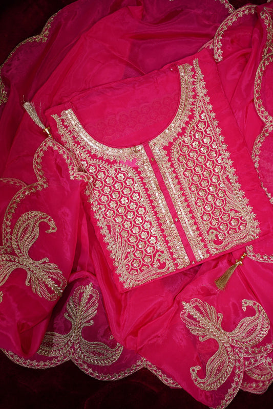 Pink Banarasi Organza Suit Set