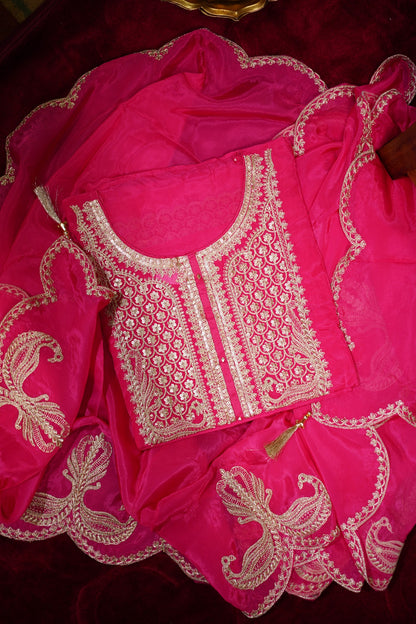 Pink Banarasi Organza Suit Set