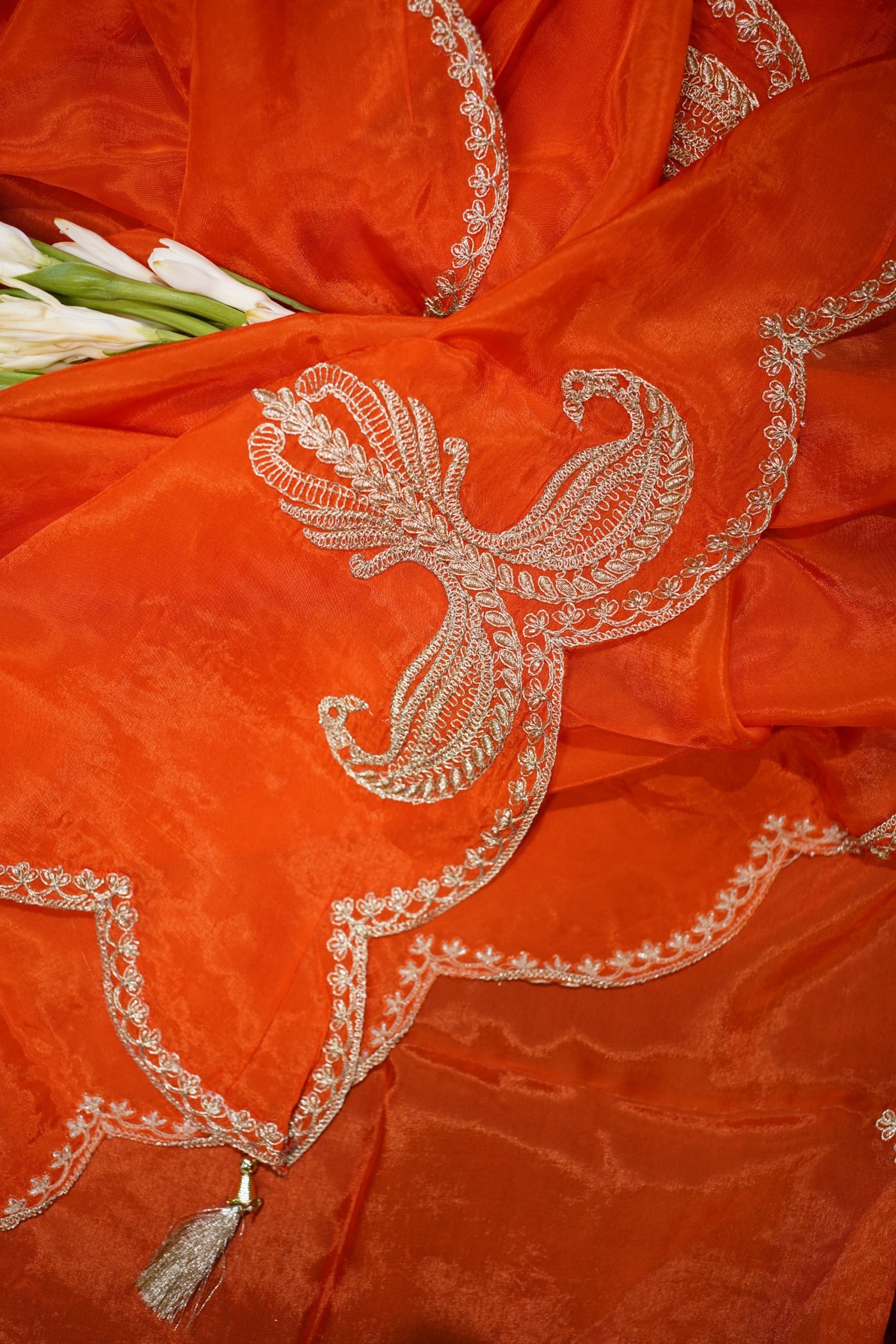 Orange Banarasi Organza Suit Set