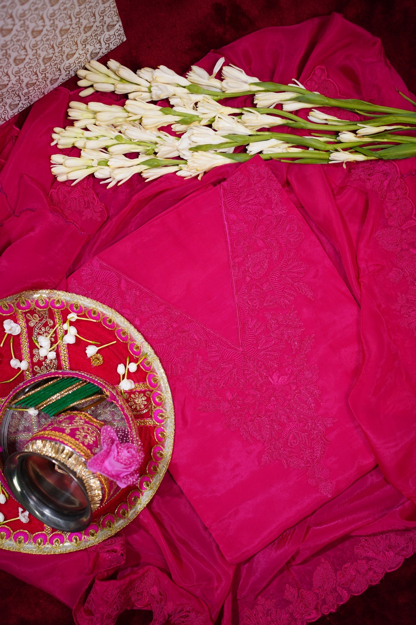 Rani Pink Banarasi Organza Suit Set